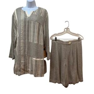 Vtg Carol Little Tunic & Short Set Rayon Flax Menswear Mix 14/16 NEW Made USA